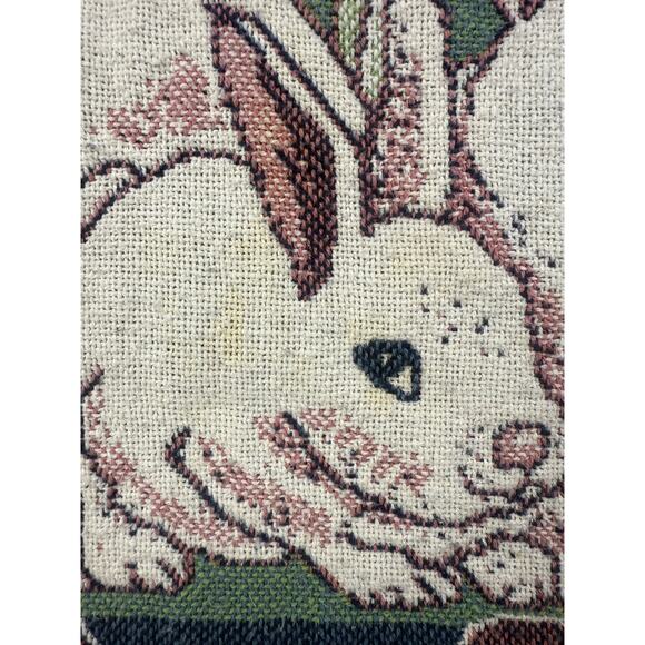 Vtg Sweater Tapestry XXL Bunny Rabbit Art Style Pullover Fringe LP Solutions - Picture 10 of 12